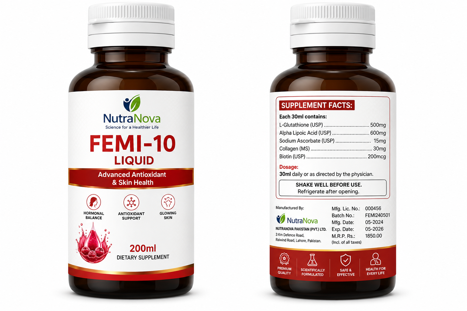 NutraNova FEMI-10 Liquid bottle
